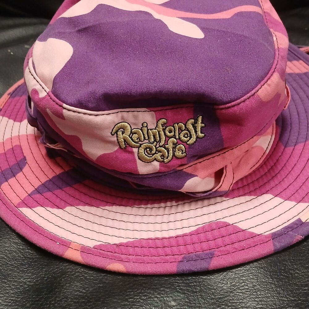 Rainforest Cafe Jungle Safari Bucket Hat Cap Pink Purple Camo Hiking Camping